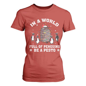 Funny Pesto Christmas Penguin T Shirt For Women In A World Full Of Penguins Be A Pesto Xmas Santa Hat TS11 Red Print Your Wear