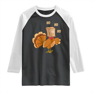Funny Thanksgiving Christmas Triple Ho Santa Turkey Raglan Shirt TS11 Black White Print Your Wear