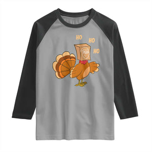 Funny Thanksgiving Christmas Triple Ho Santa Turkey Raglan Shirt TS11 Sport Gray Black Print Your Wear