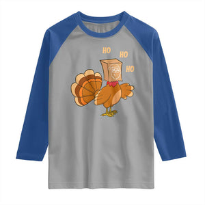 Funny Thanksgiving Christmas Triple Ho Santa Turkey Raglan Shirt TS11 Sport Gray Royal Print Your Wear