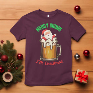 Funny Christmas Beer T Shirt Merry Drunk I'm Xmas Wasted Santa TS11 Maroon Print Your Wear