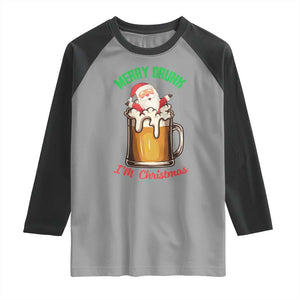 Funny Christmas Beer Raglan Shirt Merry Drunk I'm Xmas Wasted Santa TS11 Sport Gray Black Print Your Wear