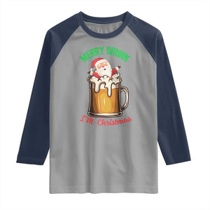 Funny Christmas Beer Raglan Shirt Merry Drunk I'm Xmas Wasted Santa TS11 Sport Gray Navy Print Your Wear