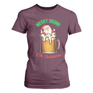 Funny Christmas Beer T Shirt For Women Merry Drunk I'm Xmas Wasted Santa TS11 Maroon Print Your Wear