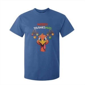 Funny Christmas Thanksgiving T Shirt For Kid Merry Thanksmas Turkey Reindeer Antler Baubles TS11 Royal Blue Print Your Wear