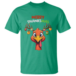 Funny Christmas Thanksgiving T Shirt Merry Thanksmas Turkey Reindeer Antler Baubles TS11 Irish Green Print Your Wear