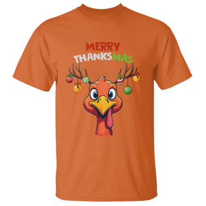Funny Christmas Thanksgiving T Shirt Merry Thanksmas Turkey Reindeer Antler Baubles TS11 Orange Print Your Wear