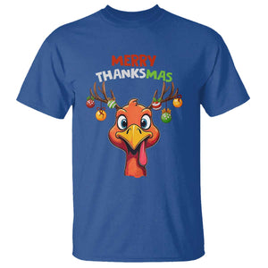 Funny Christmas Thanksgiving T Shirt Merry Thanksmas Turkey Reindeer Antler Baubles TS11 Royal Blue Print Your Wear