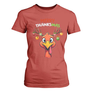 Funny Christmas Thanksgiving T Shirt For Women Merry Thanksmas Turkey Reindeer Antler Baubles TS11 Red Print Your Wear