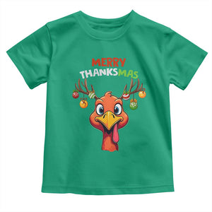 Funny Christmas Thanksgiving Toddler T Shirt Merry Thanksmas Turkey Reindeer Antler Baubles TS11 Irish Green Print Your Wear