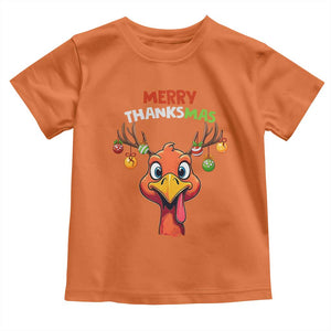 Funny Christmas Thanksgiving Toddler T Shirt Merry Thanksmas Turkey Reindeer Antler Baubles TS11 Orange Print Your Wear