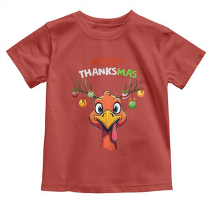Funny Christmas Thanksgiving Toddler T Shirt Merry Thanksmas Turkey Reindeer Antler Baubles TS11 Red Print Your Wear