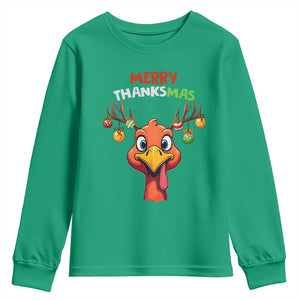 Funny Christmas Thanksgiving Youth Sweatshirt Merry Thanksmas Turkey Reindeer Antler Baubles TS11 Irish Green Print Your Wear