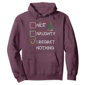 Funny Nice Naughty And I Regret Nothing Christmas List Hoodie Christmas Tree Candy Cane TS11 Maroon Print Your Wear