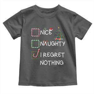 Funny Nice Naughty And I Regret Nothing Christmas List Toddler T Shirt Christmas Tree Candy Cane TS11 Dark Heather Print Your Wear