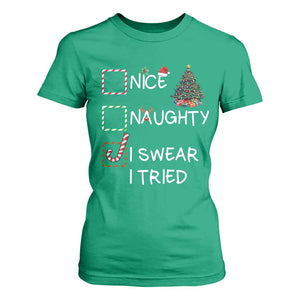 Funny Nice Naughty I Swear I Tried T Shirt For Women Christmas Tree Candy Cane TS11 Irish Green Print Your Wear
