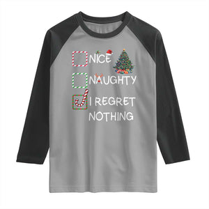 Funny Nice Naughty And I Regret Nothing Christmas List Raglan Shirt Christmas Tree Candy Cane TS11 Sport Gray Black Print Your Wear
