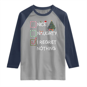 Funny Nice Naughty And I Regret Nothing Christmas List Raglan Shirt Christmas Tree Candy Cane TS11 Sport Gray Navy Print Your Wear