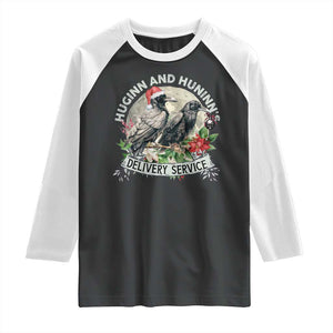 Christmas Viking Raglan Shirt Huginn And Hunninn's Delivery Service Raven TS11 Black White Print Your Wear