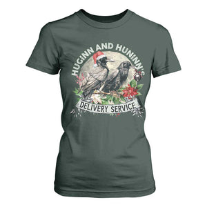 Christmas Viking T Shirt For Women Huginn And Hunninn's Delivery Service Raven TS11 Dark Forest Green Print Your Wear