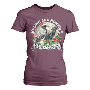 Christmas Viking T Shirt For Women Huginn And Hunninn's Delivery Service Raven TS11 Maroon Print Your Wear