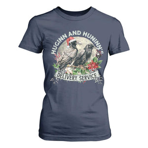 Christmas Viking T Shirt For Women Huginn And Hunninn's Delivery Service Raven TS11 Navy Print Your Wear