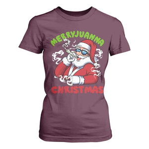 Funny Christmas Weed T Shirt For Women Merryjuanna Christmas Santa Xmas TS11 Maroon Print Your Wear