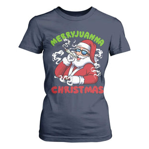 Funny Christmas Weed T Shirt For Women Merryjuanna Christmas Santa Xmas TS11 Navy Print Your Wear