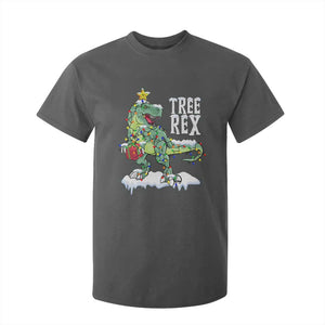 Funny Christmas T-Rex T Shirt For Kid Tree Rex Dinosaur Xmas Tree TS11 Dark Heather Print Your Wear