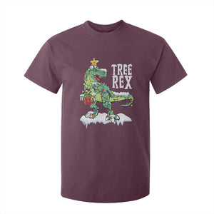 Funny Christmas T-Rex T Shirt For Kid Tree Rex Dinosaur Xmas Tree TS11 Maroon Print Your Wear