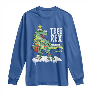 Funny Christmas T-Rex Long Sleeve Shirt Tree Rex Dinosaur Xmas Tree TS11 Royal Blue Print Your Wear