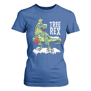 Funny Christmas T-Rex T Shirt For Women Tree Rex Dinosaur Xmas Tree TS11 Royal Blue Print Your Wear