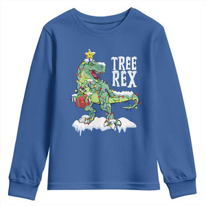 Funny Christmas T-Rex Youth Sweatshirt Tree Rex Dinosaur Xmas Tree TS11 Royal Blue Print Your Wear