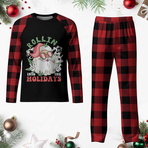 Funny Weed Christmas Plaid Pajama Set Rollin Into The Holidays Santa Xmas TS11 Buffalo Plaid Print Your Wear