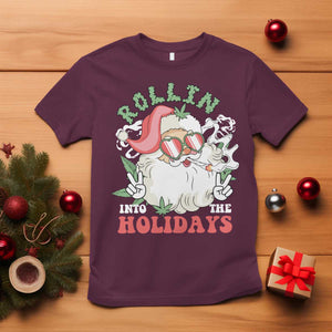 Funny Weed Christmas T Shirt Rollin Into The Holidays Santa Xmas TS11 Maroon Print Your Wear