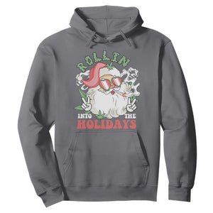 Funny Weed Christmas Hoodie Rollin Into The Holidays Santa Xmas TS11 Charcoal Print Your Wear