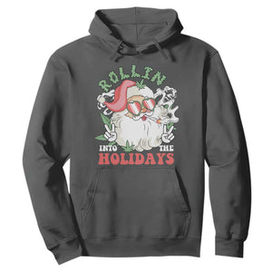 Funny Weed Christmas Hoodie Rollin Into The Holidays Santa Xmas TS11 Dark Heather Print Your Wear