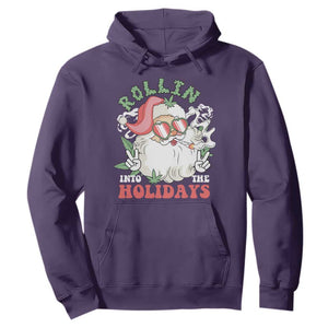 Funny Weed Christmas Hoodie Rollin Into The Holidays Santa Xmas TS11 Purple Print Your Wear