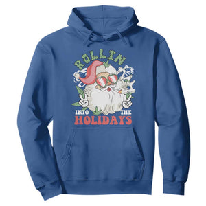 Funny Weed Christmas Hoodie Rollin Into The Holidays Santa Xmas TS11 Royal Blue Print Your Wear