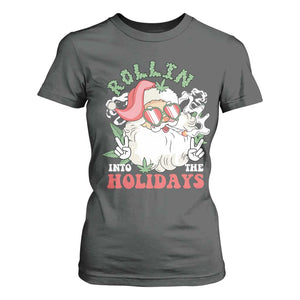 Funny Weed Christmas T Shirt For Women Rollin Into The Holidays Santa Xmas TS11 Dark Heather Print Your Wear