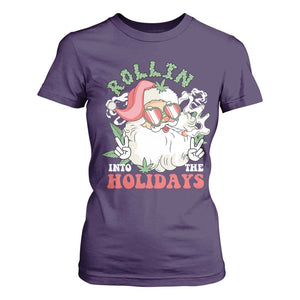 Funny Weed Christmas T Shirt For Women Rollin Into The Holidays Santa Xmas TS11 Purple Print Your Wear