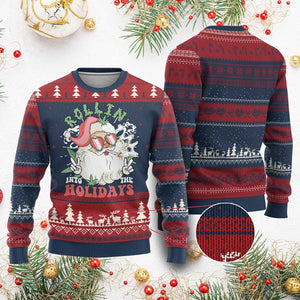 Funny Weed Xmas Ugly Christmas Sweater Rollin Into The Holidays Santa Xmas TS11 Burgundy Print Your Wear