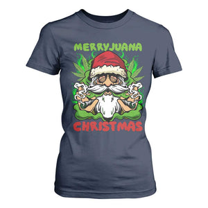 Funny Weed Christmas T Shirt For Women Merry Juana Xmas Santa TS11 Navy Print Your Wear