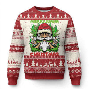 Funny Weed Xmas Ugly Christmas Sweater Merry Juana Xmas Santa TS11 Red Print Your Wear