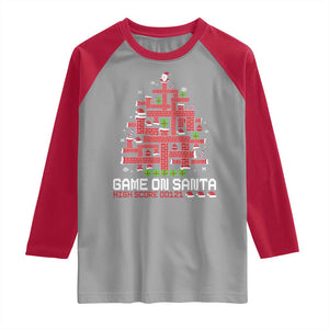 Funny Christmas Santa Gamers Raglan Shirt Game On Santa Chimney Xmas Tree TS11 Sport Gray Red Print Your Wear
