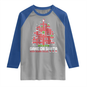 Funny Christmas Santa Gamers Raglan Shirt Game On Santa Chimney Xmas Tree TS11 Sport Gray Royal Print Your Wear