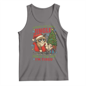 Funny Christmas Grumpy Cat Tank Top Probably Just Gonna Jingle Some Of The Way I Am Tired TS11 Deep Heather Print Your Wear