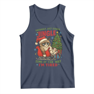 Funny Christmas Grumpy Cat Tank Top Probably Just Gonna Jingle Some Of The Way I Am Tired TS11 Navy Print Your Wear