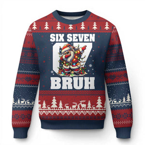 Funny Xmas Six Seven Bruh Ugly Christmas Sweater Dabbing Santa - Print Your Wear
