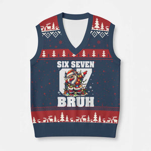 Funny Xmas Six Seven Bruh V-Neck Knit Sweater Vest Dabbing Santa TS11 Navy Red Print Your Wear